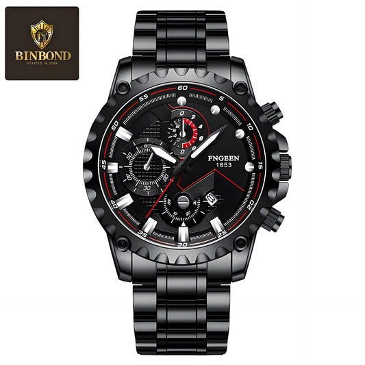 Men's Waterproof Sports Fashion Stainless Steel Watch (Popular with Online Influencers)Black Steel - Black Face